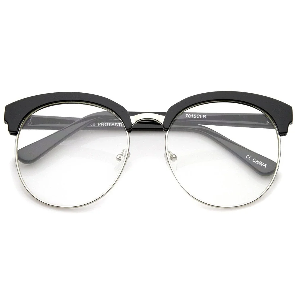 Retro Round Half Frame Glasses UV400 Protection Trendy‎ Eyeglasses